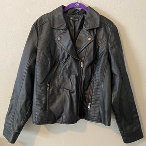 Baccini Black Faux Leather Jacket with Zipper Pockets